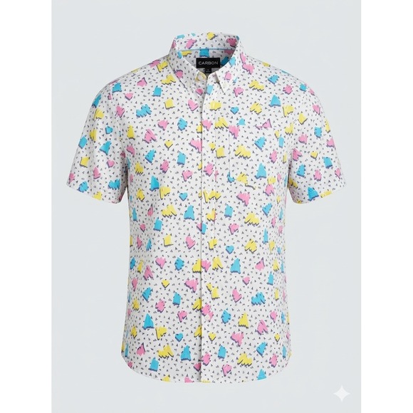 Carbon Other - Carbon Men's L Button Up Shirt 80s/90s Style Geometric Abstract Retro Print SS